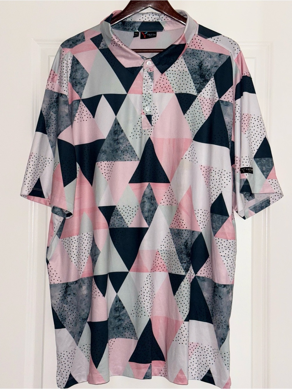 Yatta Mens 4XL Pink Gray Abstract Performance Stretch Golf Polo Shirt